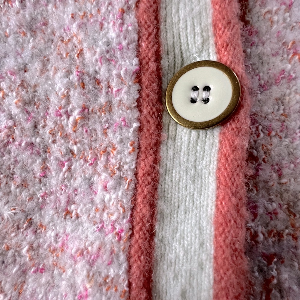 J. Crew Pink Bouclé Cardigan with Cream & Peach Trim - Picture 10 of 10